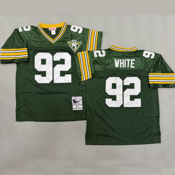 WHITE #92 Men's Green Bay Packers Retro NFL Jersey 包装工