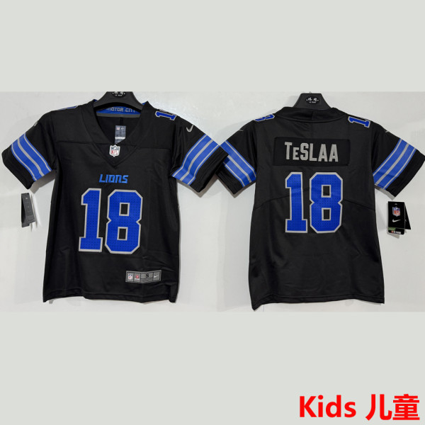 TESLAA  #18 Detroit Lions Kids NFL Jersey 雄狮