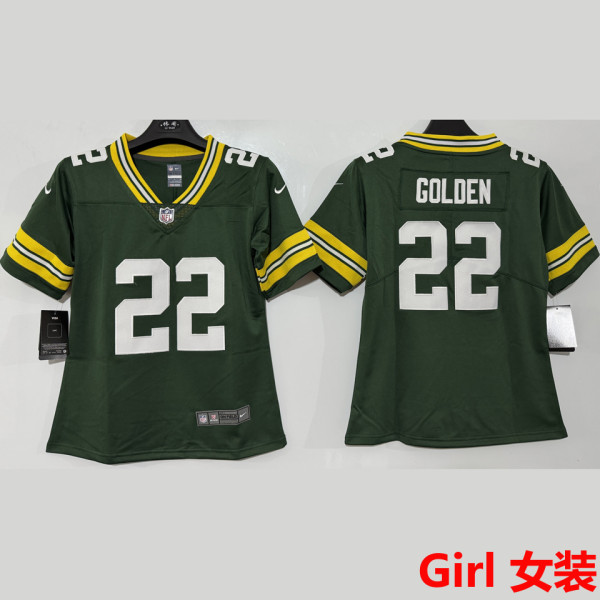 GOLDEN #22 Green Bay Packers Girl NFL Jersey 包装工