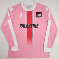 2024 Palestine Pink Long Sleeve Fans Soccer Jersey 胸前英文