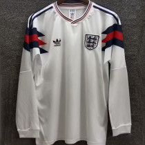 1990 England White Retro Long Sleeve Soccer Jersey