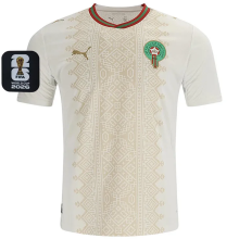 2026/27 Morocco Away White Fans Soccer Jersey (Have Right Patch 有右臂章 黑底白字）