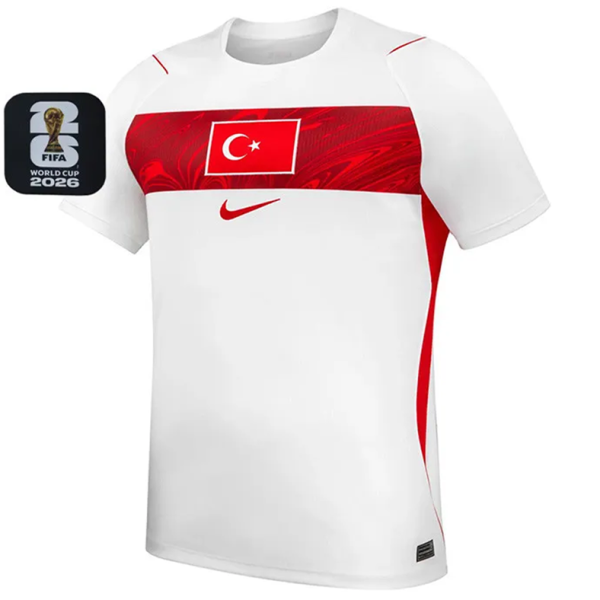 2026/27 Turkey Home White Fans Soccer Jersey (Have Right Patch 有右臂章 黑底白字）