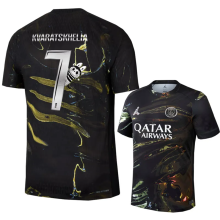 KVARATSKHELIA #7  PSG x Labubu Dark Night Edition Black Fans Soccer Jersey 2025/26 拉布布字体 ★★