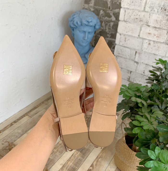 Valentino Women Shoes Mule Flip Flop Sandals VLOGO SIGNATURE CALFSKIN SLINGBACK PUMP Flat with Original Box Luxury Brand