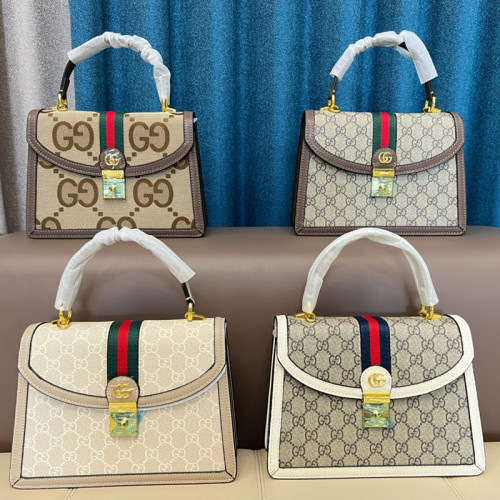 Gucci Womens Bags Shoulder Messenger Bag Luxury Brand Gucci Ophidia small top handle bag in beige GG supreme canvas with Original Box 651055 UULAG 9682