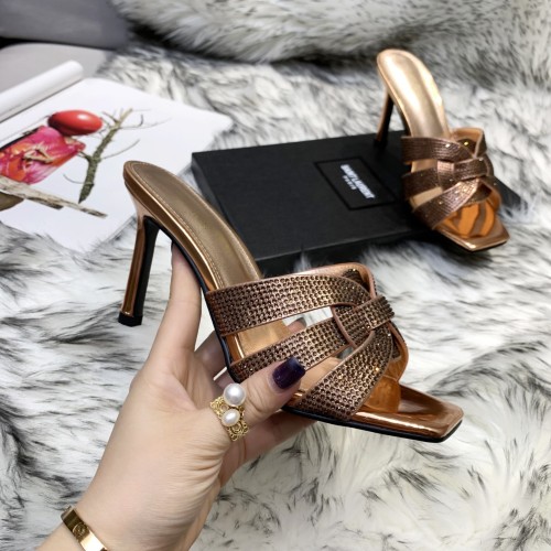 Saint Laurent YSL Womens Shoes TRIBUTE HEELED MULES IN SMOOTH LEATHER 9CM
