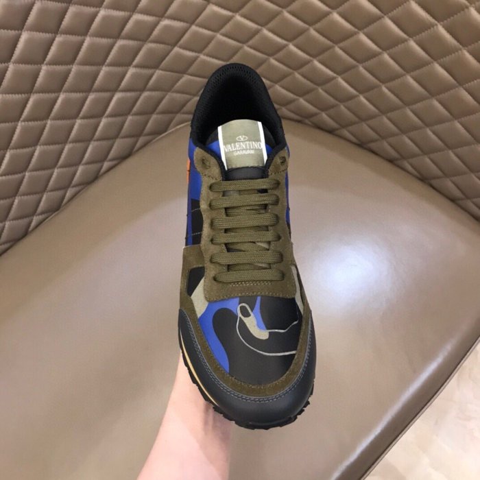Valentino Men Shoes Fashion Design Luxury Brand ROCKRUNNER CAMOUFLAGE LAMINATED STUDDED SNEAKER with Original Box