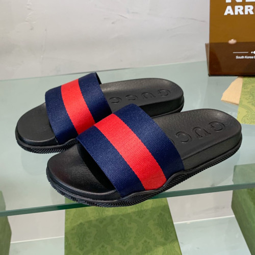Gucci Mens Shoes Flat Sandals Slippers Luxury Brand Men's Web rubber slide sandal with Original Box 429469 GIB10 9079