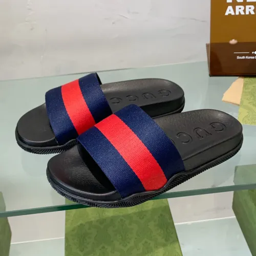 Gucci Mens Shoes Flat Sandals Slippers Luxury Brand Men's Web rubber slide sandal with Original Box 429469 GIB10 9079