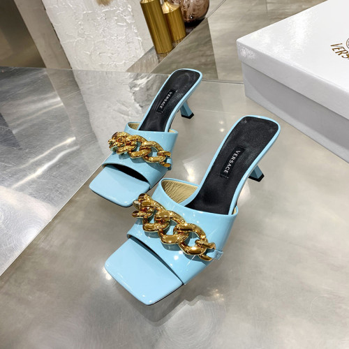 Versace Womens Shoes MEDUSA CHAIN MID-HEEL LEATHER MULES