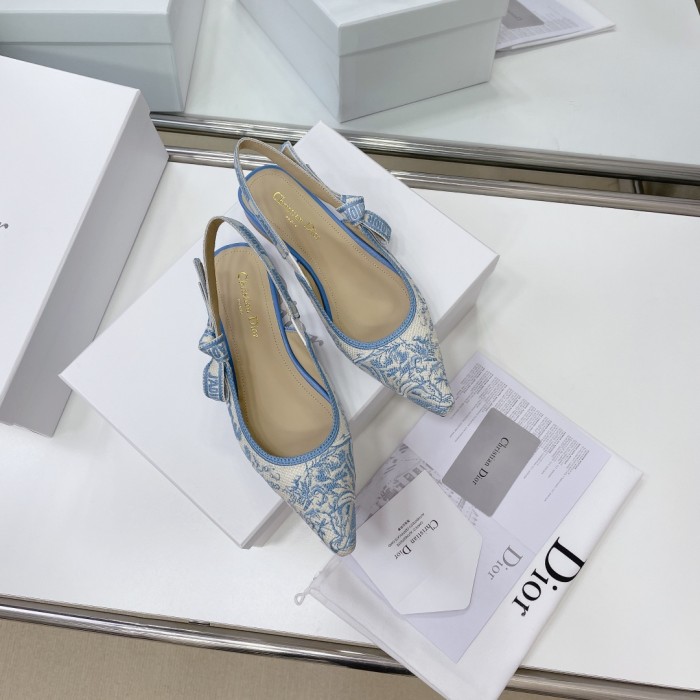 Dior Women Shoes Pumps Luxury Design Fashion Type High Heel Shoes for Wedding Style J'ADIOR SLINGBACK PUMP Cotton Embroidery with Micro Houndstooth Motif with Original Box