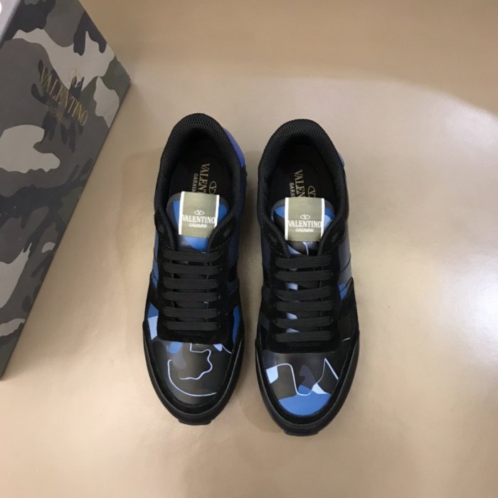Valentino Men Shoes Fashion Design Luxury Brand ROCKRUNNER CAMOUFLAGE LAMINATED STUDDED SNEAKER with Original Box