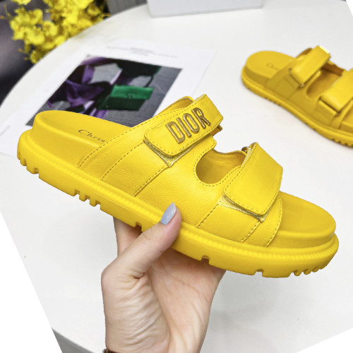 Dior Women Shoes Sandals Luxury Brand DIORACT SLIDE Yellow Lambskin with Original Box KCQ718LAB_S18Y