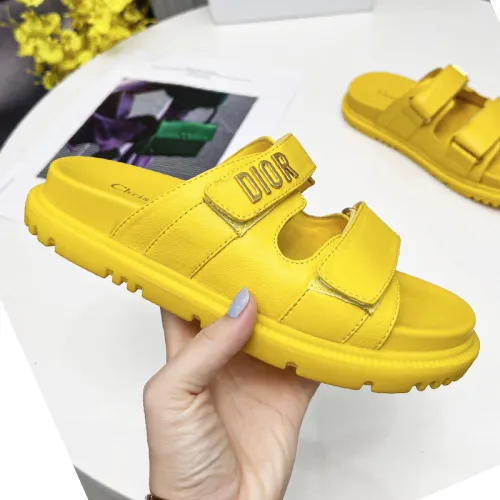 Dior Women Shoes Sandals Luxury Brand DIORACT SLIDE Yellow Lambskin with Original Box KCQ718LAB_S18Y
