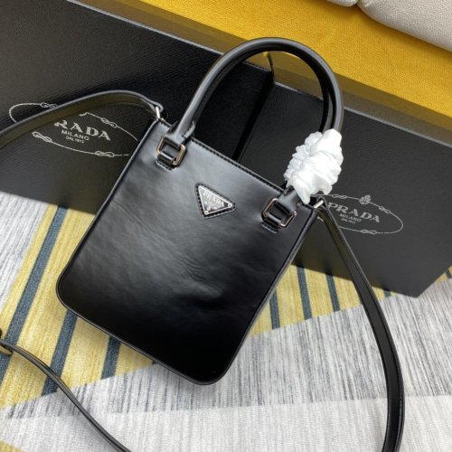 Prada Womens Bag Small Brushed Leather Tote