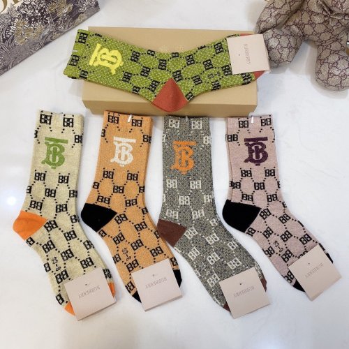 Burberry Socks 5 Pairs with Original Box Luxury Brand Breathable Burberry Sock