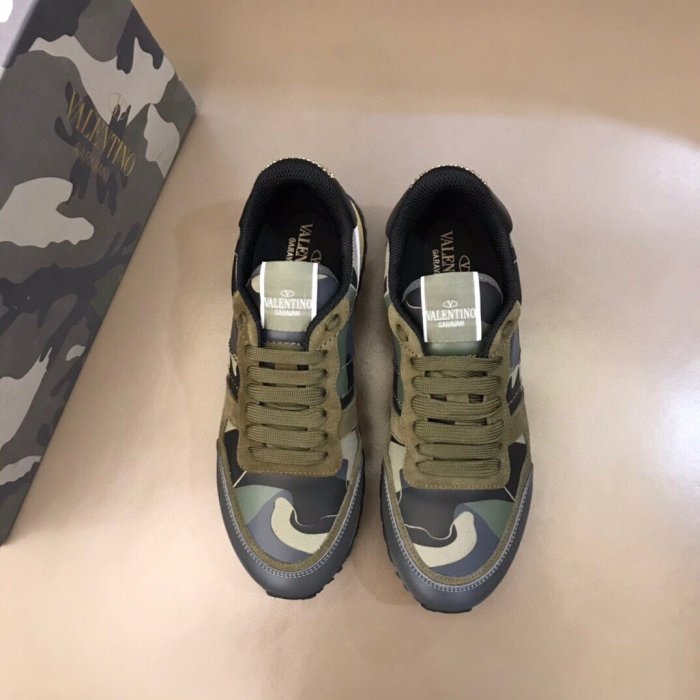 Valentino Men Shoes Fashion Design Luxury Brand ROCKRUNNER CAMOUFLAGE LAMINATED STUDDED SNEAKER with Original Box
