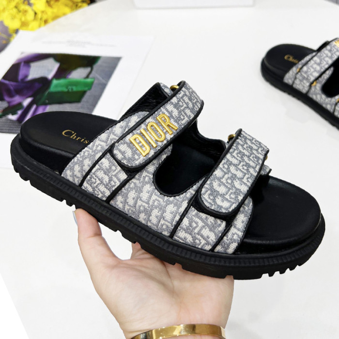 Dior Women Shoes Sandals Luxury Brand DIORACT SLIDE Multicolor Mizza Printed Technical Fabric Lambskin with Original Box KCQ719LNY_S29X