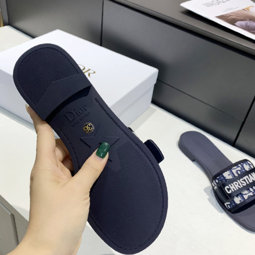 Dior Womens Shoes Sandals Slippers Slide Luxury Brand DIO(R)EVOLUTION SLIDE Shiny Technical Fabric with Deep Blue Dior Oblique Print with Original Box