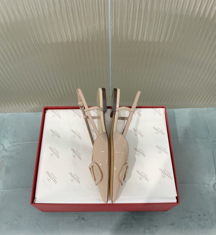 Valentino Women Shoes Mule Flip Flop Sandals VLOGO SIGNATURE CALFSKIN SLINGBACK PUMP Flat with Original Box Luxury Brand
