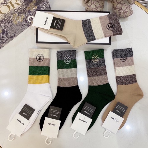 Chanel Socks 5 Pairs with Original Box Luxury Brand Breathable Chanel Sock