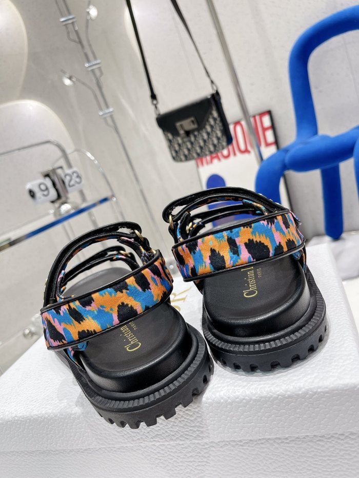 Dior Women Shoes Sandals Luxury Brand DIORACT SANDAL Blue Multicolor Mizza Printed Silk with Original Box KCQ549MZS_S57P