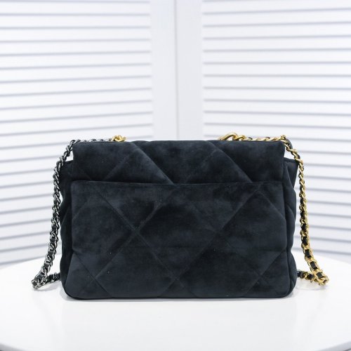 Chanel Womens Bags Crossbody Bag Chanel 19 Flap Bag Velvet, Black & Gold-Tone Metal Black