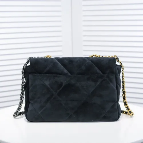 Chanel Womens Bags Crossbody Bag Chanel 19 Flap Bag Velvet, Black & Gold-Tone Metal Black