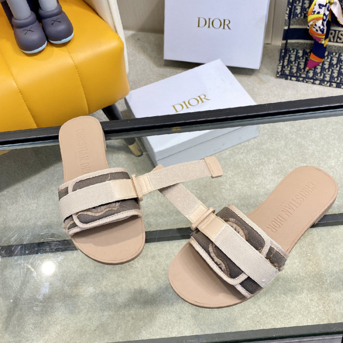 Dior Womens Shoes Sandals Slippers Slide Luxury Brand DIO(R)EVOLUTION SLIDE Shiny Technical Fabric with Dior Oblique Print with Original Box