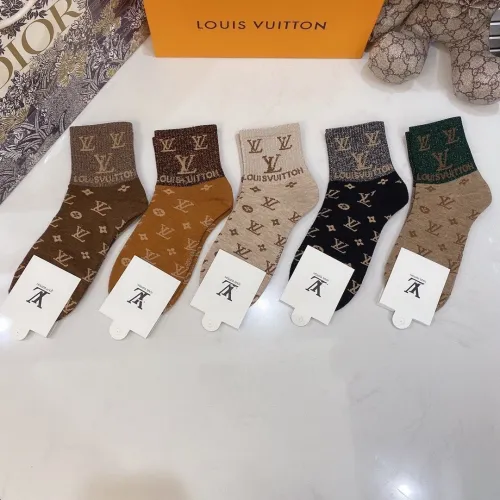 Louis Vuitton Socks 5 Pairs with Original Box Luxury Brand Breathable LV Sock