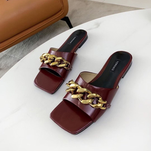 Versace Womens Shoes MEDUSA CHAIN FLAT LEATHER MULES