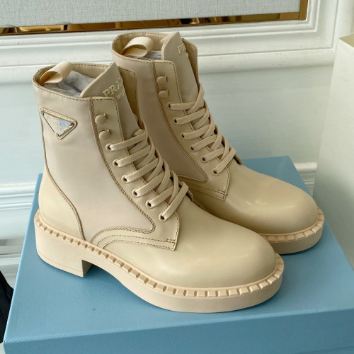 Prada Women Shoes Boots Luxury Brand Outdoor Monolith leather and nylon fabric boots 1T255M_3LJS_F0F24_F_B055