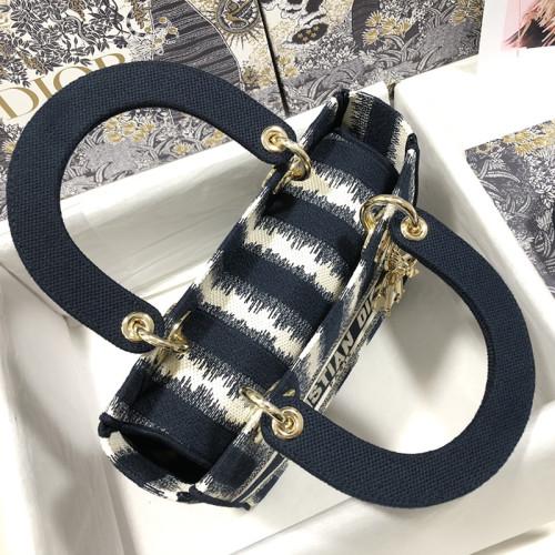 Dior Womens Bags Handbags Luxury Fashion MEDIUM LADY D-LITE BAG Blue D-Stripes Embroidery M0565ORFQ_M928