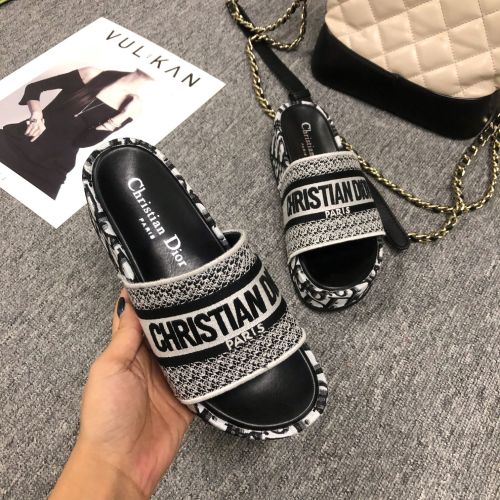 Dior Women Shoes Sandals Slippers Luxury Brand Thick Sole Womens Slippers with Original Box