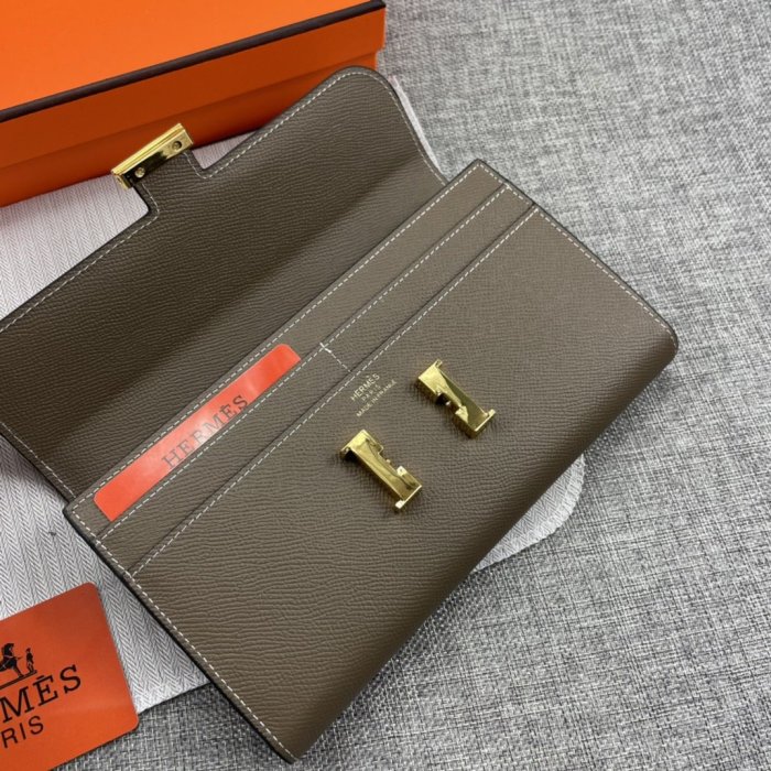 Hermes Womens Mens Wallets Purse Constance Clutch Leather Design Coin Bag with Original Box