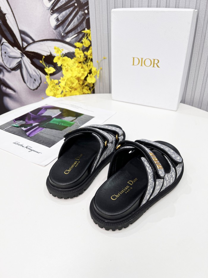Dior Women Shoes Sandals Luxury Brand DIORACT SLIDE Multicolor Mizza Printed Technical Fabric Lambskin with Original Box KCQ719LNY_S29X
