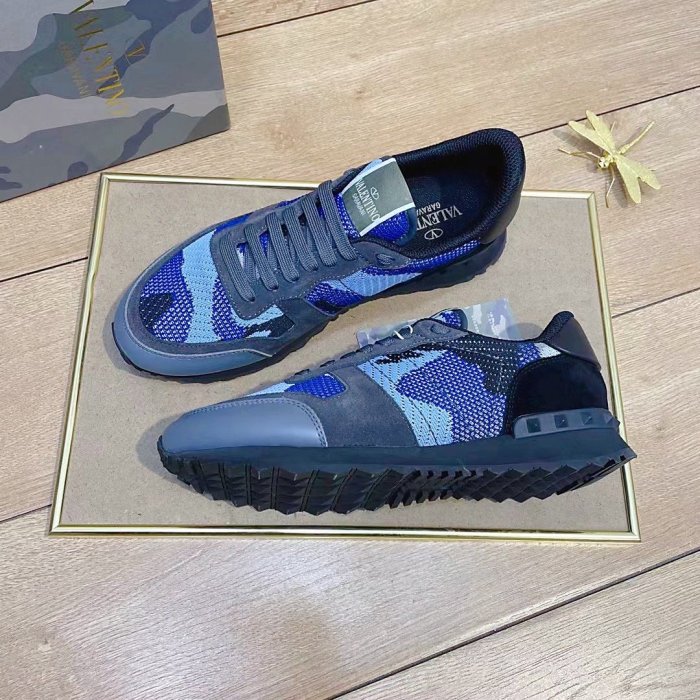 Valentino Men Shoes Fashion Design Luxury Brand ROCKRUNNER CAMOUFLAGE LAMINATED STUDDED SNEAKER with Original Box