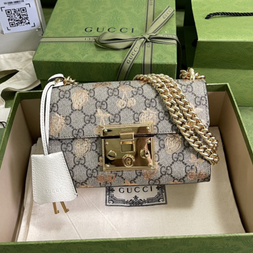 Gucci Womens Bags Shoulder Messenger Bag Luxury Brand Black Leather Padlock small berry shoulder bag in GG Supreme canvas 409487 UM6AG 8295