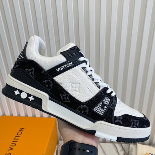 Louis Vuitton Men Shoes Fashion Sneakers Design Luxury Brand LV TRAINER SNEAKER Black Monogram denim with Original Box 1A9JGL