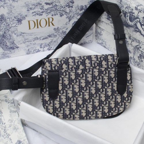 Dior Mens Bags Shoulder Messenger Bags Luxury Brand Dior SADDLE POUCH Beige and Black Dior Oblique Jacquard with Original Box