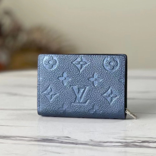 Copy Louis Vuitton Womens Bags Wallets Luxury Brand Louis Vuitton Blue Clea Zipper and Snap Navy Empreinte CARTE DE VISITE M80943 with Original Box