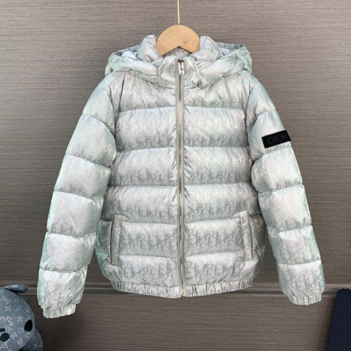 Dior Design Kids Winter Windprood Down Jackets Keep Warm 90% White Duck Down DIOR OBLIQUE HOODED DOWN JACKET Silver-Tone Technical Jacquard 1SBM21PUFE_Y75J