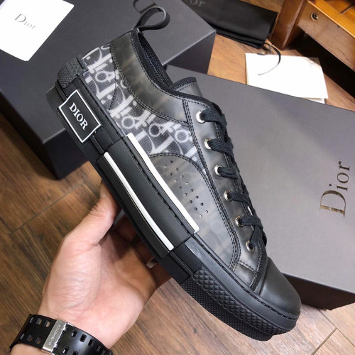 Dior Men Shoes Fashion Sneaker B23 Low-Top Sneaker Black And White Dior Oblique Canvas With Black Calfskin