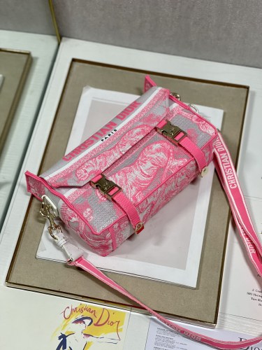 Dior Womens Mens Bags Shoulder Bags Luxury Fashion SMALL DIORCAMP BAG Transparent Canvas with Fluorescent Pink Toile de Jouy with Original Box M1241ORVJ_M956