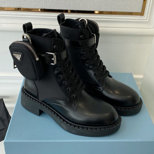 Prada Women Shoes Boots Luxury Brand Outdoor Monolith leather and nylon fabric boots 1T255M_3LJS_F0F24_F_B055