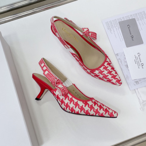 Dior Women Shoes Pumps Luxury Design Fashion Type High Heel Shoes for Wedding Style J'ADIOR SLINGBACK PUMP Peony Pink Cotton Embroidery with Micro Houndstooth Motif with Original Box KCP866PPE_S55P