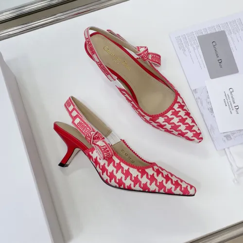 Dior Women Shoes Pumps Luxury Design Fashion Type High Heel Shoes for Wedding Style J'ADIOR SLINGBACK PUMP Peony Pink Cotton Embroidery with Micro Houndstooth Motif with Original Box KCP866PPE_S55P