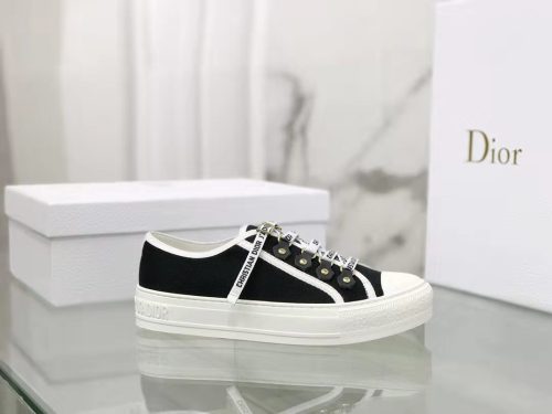 Dior Womens Shoes Fashion Sneakers WALK'N'DIOR SNEAKER Black Cotton Canvas Luxury Brand KCK177CVA_S12X with Original Box