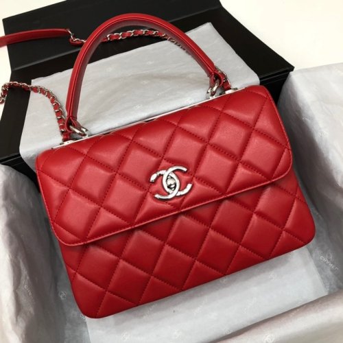 Chanel Womens Shoulder Bags Luxury Brand with Original Box Small Flap Bag With Top Handle Lambskin & Silver-Tone Metal
